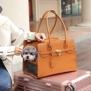 Luxury PU leather pet carrier bag