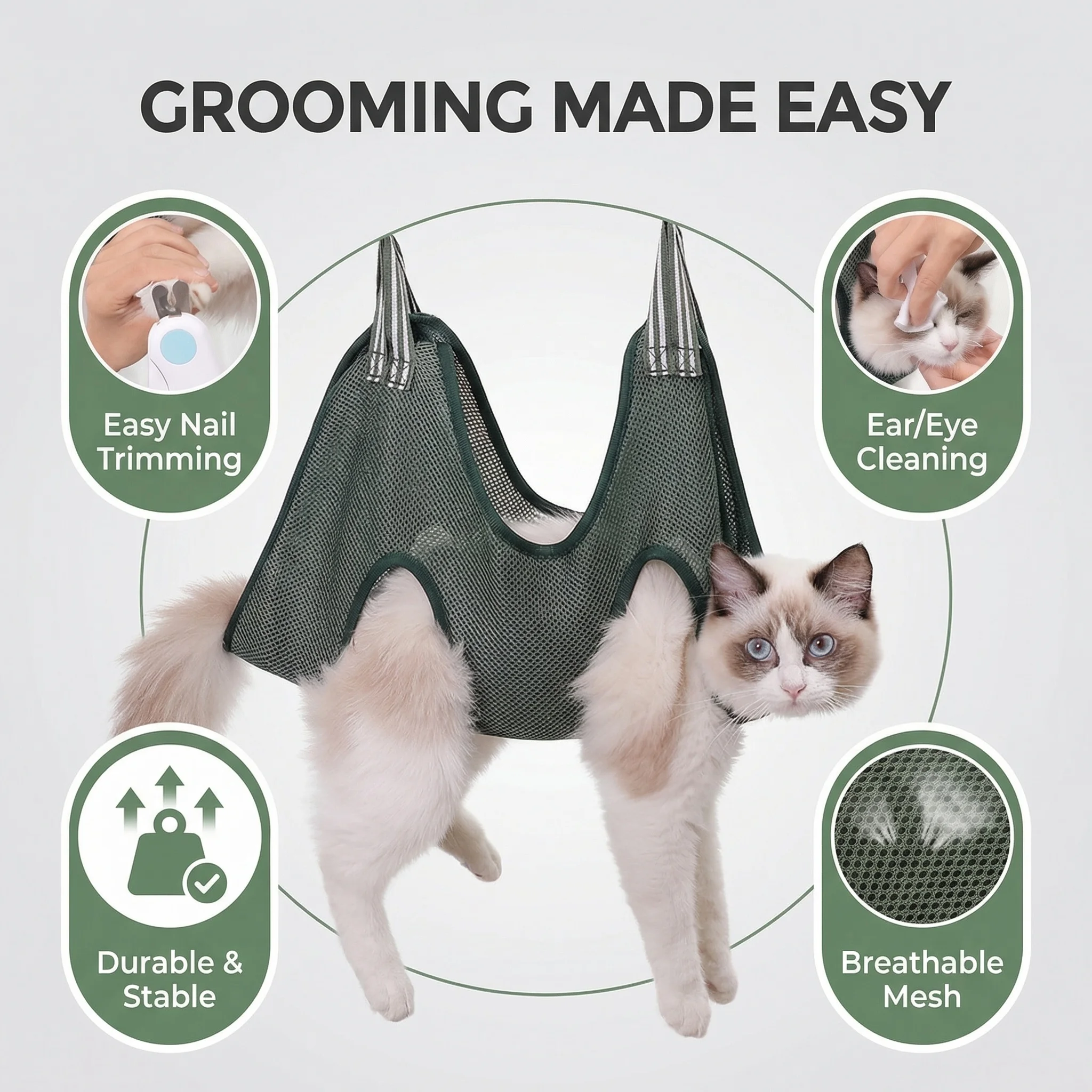 Cats Grooming Hammock Cat Dog Nail Trimming Restraint Bag Anti-Scratch Sling for Small Medium Dogs Adjustable Hanging Helper - Image 3