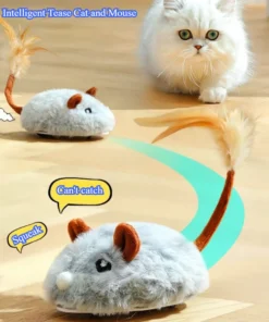 Fun Realistic Cat Plush Mouse Toy, Interactive Running Mice with Dog Tail for Cats, Kitten Teaser Pet Toys for Indoor Play and